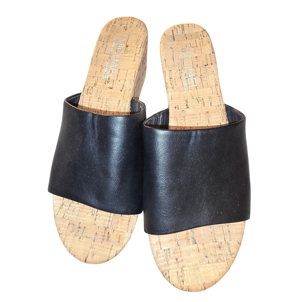 Michael Shannon Sleek ibiza Wedge‎ Sandals Womens 6 Black  Cork Platform Slides
